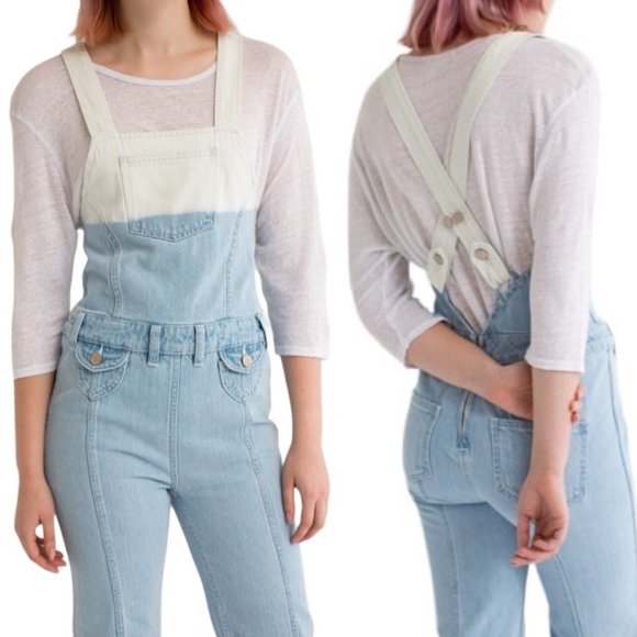 Ulla Johnson Claude Ombre Light Wash Flare Leg Denim Overalls in Women's Size 6 - Picture 2 of 16